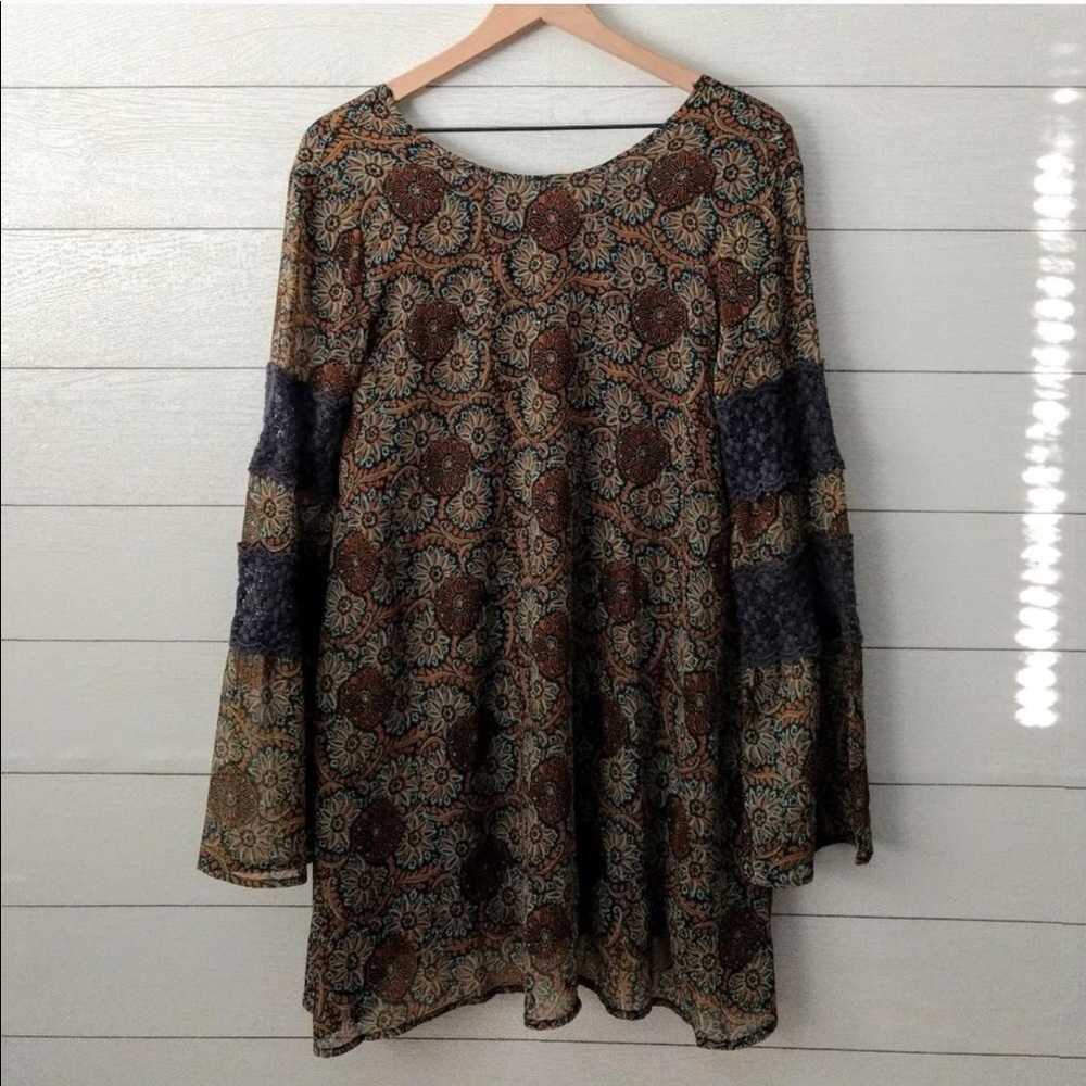 Volcom Chiffon Overlay Boho Wide Sleeve Dress
